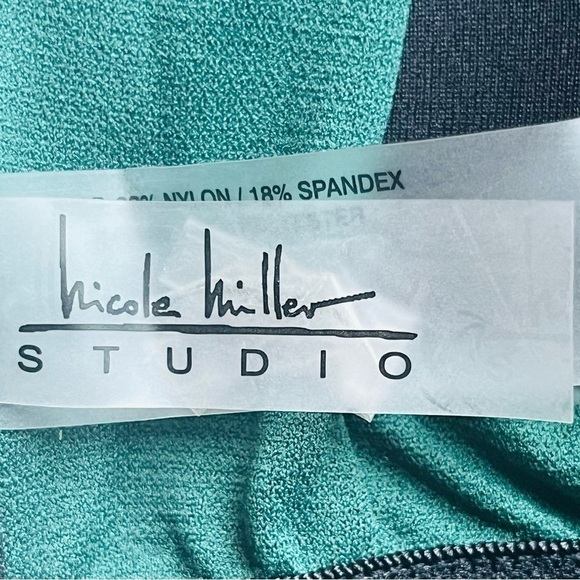 Nicole Miller swimsuit bandeau peplum cross front tankini bikini green size L - Picture 6 of 16